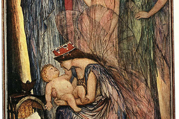 Illustration of child being cradled by a fairy