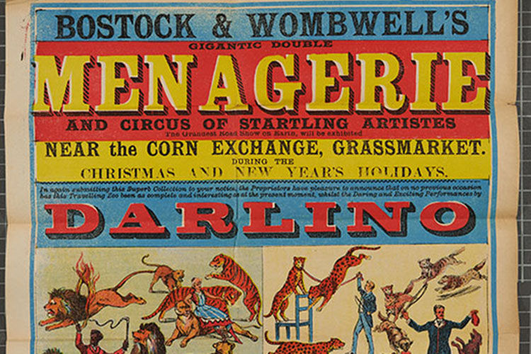 Poster for “Bostock & Wombwell’s Gigantic Double Menagerie and Circus of Startling Artists”