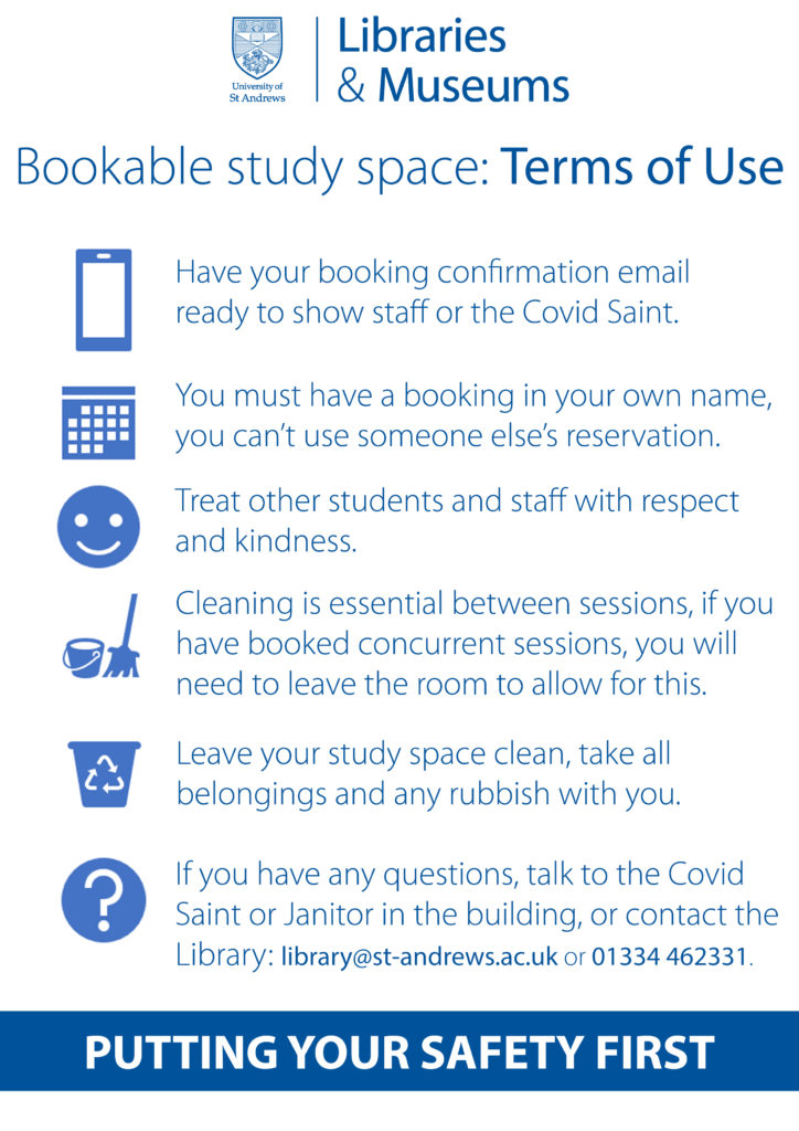 blue and white graphic showing what is expected of people using the bookable space