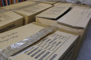close-up boxes of papers