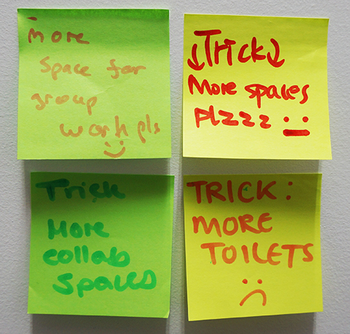 Post it notes with comments about space