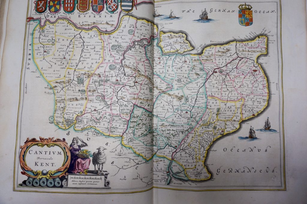 A map of Kent by W. J. Blaeu, 1648.